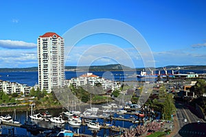 Nanaimo, Vancouver Island, Marina and Apartment Buildings and Harbour in Spring, British Columbia, Canada photo