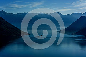 Early morning sunrise in Bay of Kotor, Montenegro