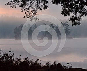 Early Morning Sunrise and Fog on Highland Lake, Bridgton, Maine July 2012 by Eric L. Johnson Photography