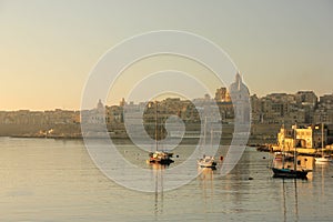 Early morning sunrise over Grand Harbour of Valletta