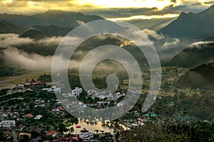 Early Morning Sunrise Over The Sea of Mist.Mae Hong Son Province,Thailand photo