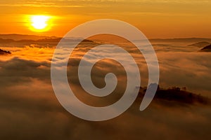 Early Morning Sunrise Over The Sea of Mist.Nhongkhai,Thailand photo