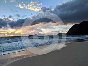 Early Morning Sunrise on Waimanalo Beach over ocean