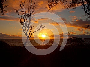 Early Morning Sunrise on Waimanalo Beach over ocean