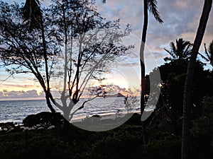 Early Morning Sunrise on Waimanalo Beach over ocean