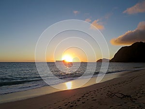 Early Morning Sunrise on Waimanalo Beach over Rabbit Island burs