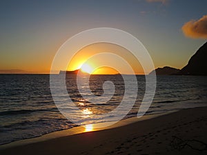 Early Morning Sunrise on Waimanalo Beach over Rabbit Island burs