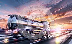 In the early morning, a tanker truck is driving at high speed towards a chemical plant. The concept of the chemical industry