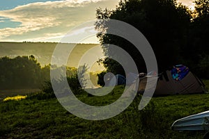 Early morning tourist camp on the banks of the Dniester River