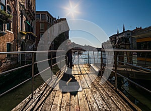 Early morning in Venice. Public transport marina. Vaporetto