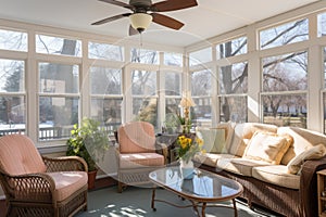 early morning view of colonial revival sunroom