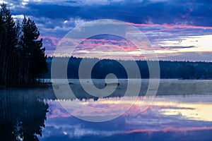 Early morning view cross a lake in Sweden