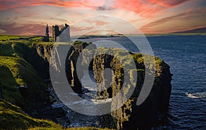 Early morning view of Girnigoe and Sinclair Castle Caithness, Scotland.UK.