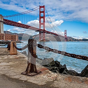 Early morning view of the Golden Gate Bridge, San Francisco, California, USA.