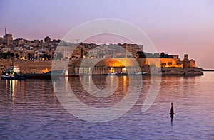 The early morning view of the Grand Harbour Port of Valletta.