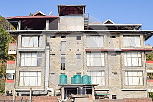 Early morning view of Modern rooftop restaurant at Kasauli, Himachal Pradesh in India, View of mountain hills from open air