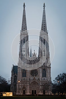 Early morning view of neo-Gothic Votive Church in Vienna, Austria