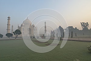 Early morning view of Taj mahal in the winter season, India.