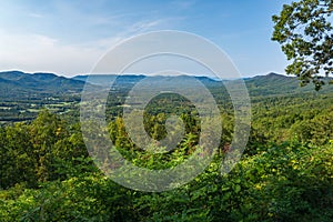 An Early Morning View of a Valley and Blue Ridge Mountains