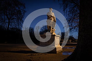 Early morning winter shot of a classical statue, Tuileries public garden