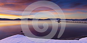 Early morning winter sunrise at Commons Beach in Tahoe City photo