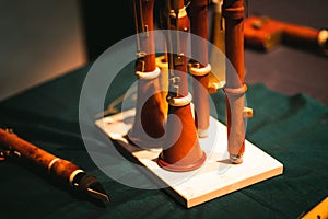 Early Music Historical Instrument - Brown Baroque Oboes on display