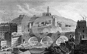Antique Illustration of View of Historic Scottish City photo