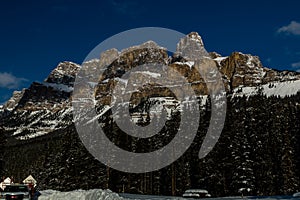 Early snow covering settles over Castle Mountain, Banff National