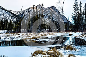 Early snow in early fall at Mount Lorret Ponds. Bow Valley Wildlife Park. Alberta Canada photo