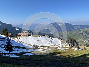 The early spring atmosphere and the last remnants of winter in the Alptal alpine valley, Einsiedeln - Canton of Schwyz