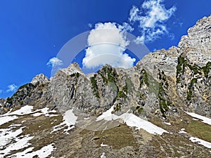 The early spring atmosphere with the last remnants of winter and snow in the Seeztal subalpine valley, Walenstadtberg