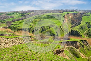 Early spring landscape with soil erosion