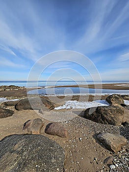 Early spring, March. A walk along the seashore.