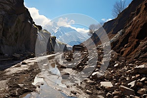 In the early spring, mountain rocks fell, creating a perilous road