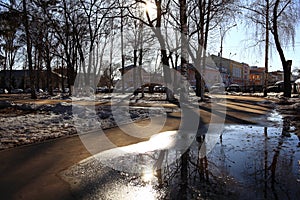 Early spring park landscape