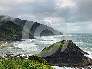Cloudy Day Near Heceta Head Lighthouse on the Oregon Coast. photo