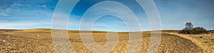 Early springtime plowed field landscape