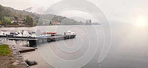 Sunset over the waters of Orta Lake Piedmont, Northern Italy. Color image