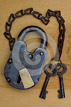 Early Style Padlock with Keys on Chain