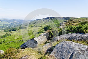 Early summer morning on Baslow Edge looking towards Curbar Edge