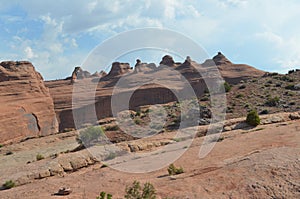 Early Summer in Utah: Overlooking The Naturally Tilted Delicate Arch Landscape from Upper Arch Viewpoint in Arches National Park