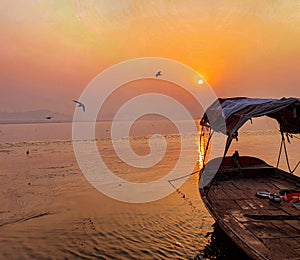 Early sunrise in Triveni Sangam, Prayagraj, Allahabad, India