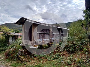 Early twentieth century elevated barn in Ourense Galicia Spain.