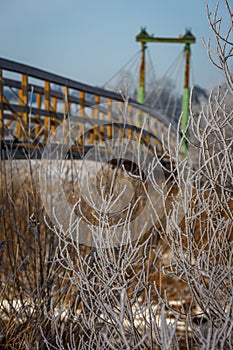 Early winter, cold misty morning, bridge.