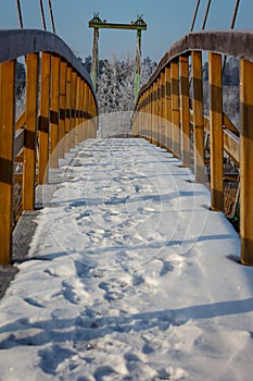 Early winter, cold misty morning, bridge.