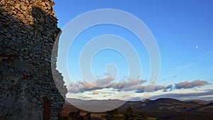 Early winter evening landscape around castle Hrusov, central Slovakia, viewed from castle itself.