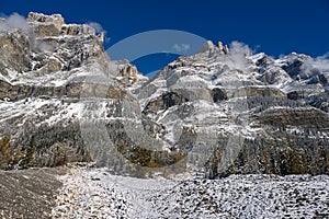 Early winter landscape of Mount Wilson on the Icefields Parkway in Banff National Park of Canada