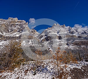 Early winter landscape of Mount Wilson on the Icefields Parkway in Banff National Park of Canada