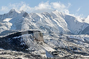 Early Winter morning on Chapeau de Napoleon mountain, Alps, France