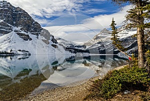 Early Winter view of Bow Lake in Banff National Park, Alberta, canada